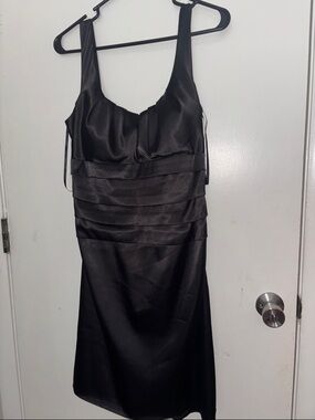 B Darlin Black Satin Tiered Mini Dress